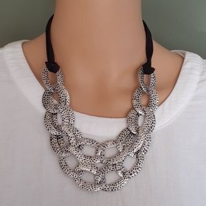 Silver Tone Textured Statement Necklace